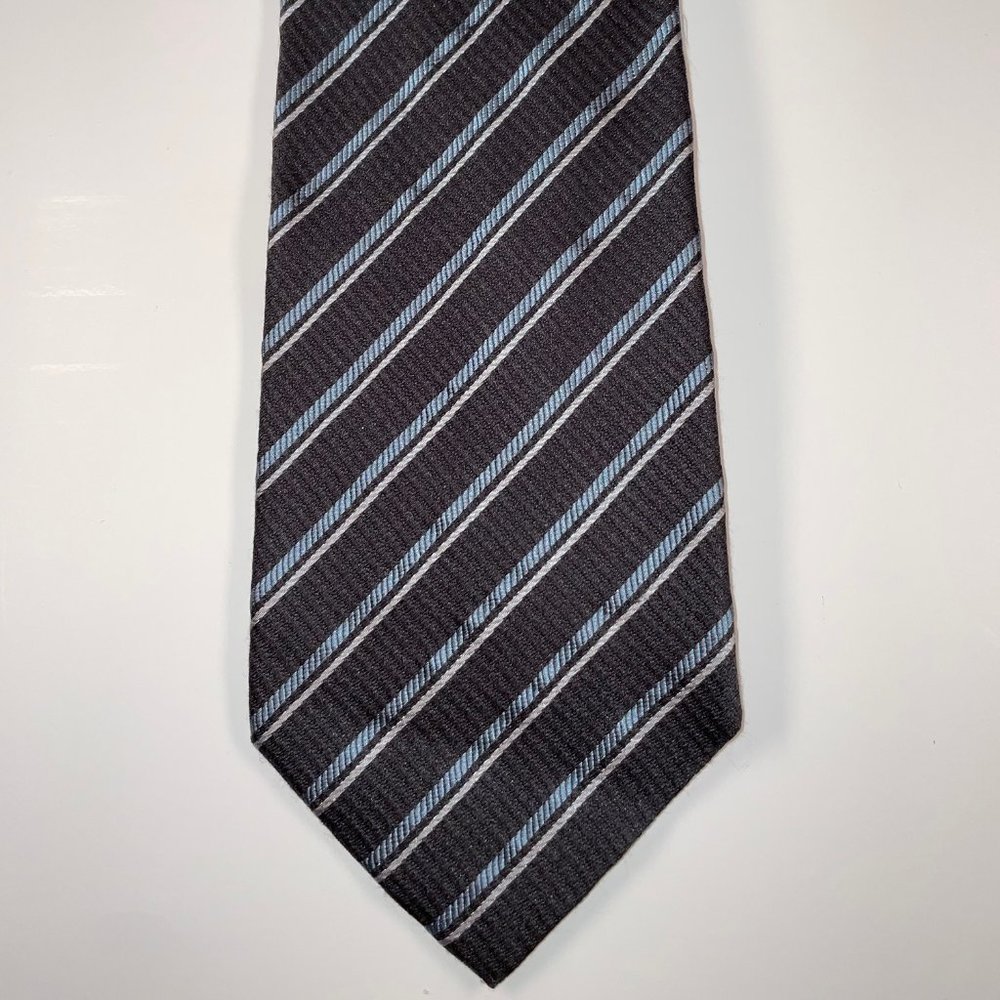 Silk Armani Collezioni Navy Blue Tie W/White & Light Blue Diagonal Stripes